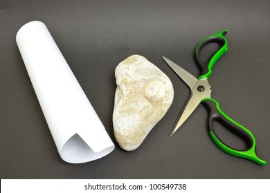 Scissors, Paper, Stone  As A Game, Isolated On Black Background