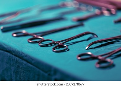 Scissors prepare for surgical instruments during operation,scissors, forceps and scalpels,Straight scissor used to cut suture material where as curve scissor for tissue. Concept of surgery preparation