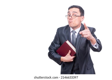 Scolding Teacher With Book In Studio Against Whitebackground