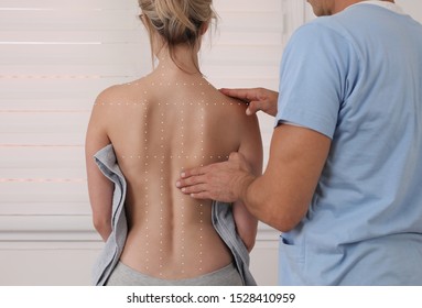 Scoliosis, Posture Correction. Chiropractic treatment, Back pain relief. Physiotherapy / Kinesiology for female patient - Shutterstock ID 1528410959