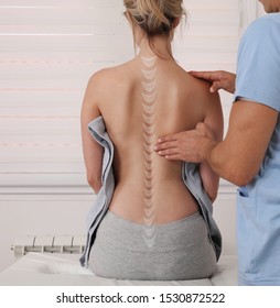 Scoliosis, Posture Correction. Chiropractic treatment, Back pain relief. Physiotherapy / Kinesiology for female patient - Shutterstock ID 1530872522