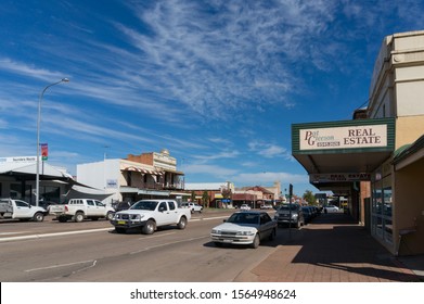 Scone, Australia - April 23, 2014: Street With Cars And Small Business Shops In Scone Town In Rural Australia 