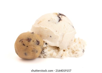 Scoop of Chocolate Chip Cookie Dough Ice Cream Isolated on a White Background