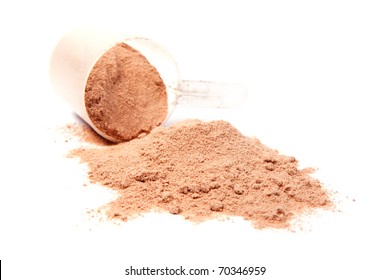 A Scoop Of Chocolate Whey Isolate Protein Isolated On White Background