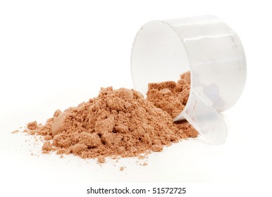 A Scoop Of Protein Powder Drink On White Background.