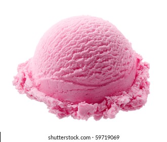 Scoop Of Strawberry Ice Cream Isolated On White Background