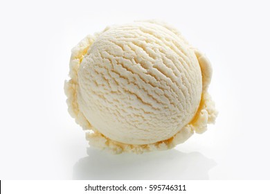Scoop of vanilla ice cream close-up isolated on white background