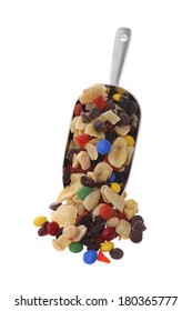 Scooper With Trail Mix On White Background