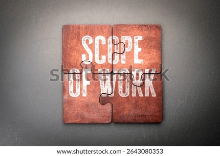 Scope of Work Concept Displayed on Four Connected Puzzle Pieces for Project Planning Strategy.