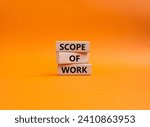 Scope of Work symbol. Concept words Scope of Work on wooden blocks. Beautiful orange background. Business and Scope of Work concept. Copy space.