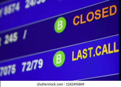 Scoreboard Arrivals At The Airport, Close-up, With Two Lines 