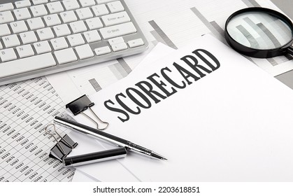 SCORECARD Text On A Paper With Chart And Keyboard, Business Concept