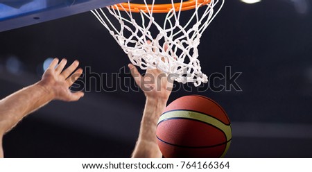 scoring during a basketball game - ball in hoop