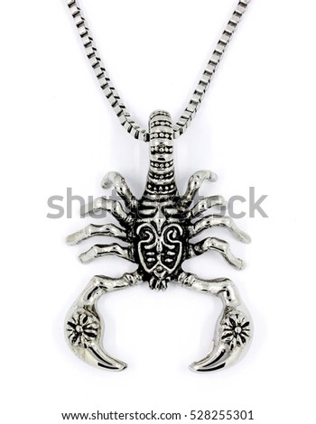 The scorpion pendant and necklace - Stainless Steel - White background