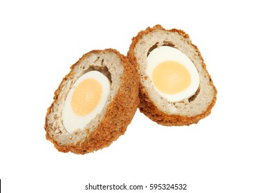 Scotch Egg Cut In Half Isolated Against White