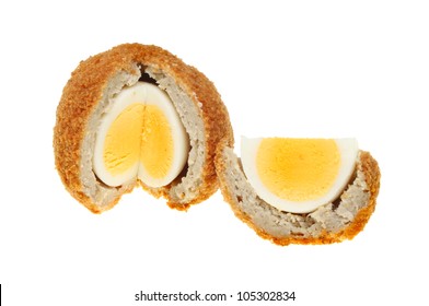 Scotch Egg With A Slice Cut Out Isolated Against White