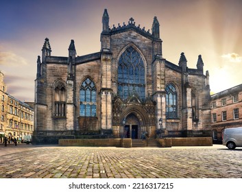 Scotland, Edinburgh - gothic architecture of St, Giles' Cathedral against sunrise Old Town. - Powered by Shutterstock