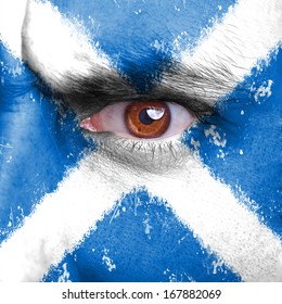 Scotland Flag Painted On Angry Man Face