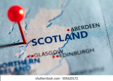 Scotland pinned on a map of Europe.