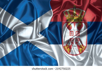 Scotland And Serbia Two Folded Silk Flags Together