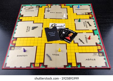 Scotland, UK - Feb 25 2021; 1970;s Version Of Cluedo (UK Version Of Clue) At The End Of The Game.