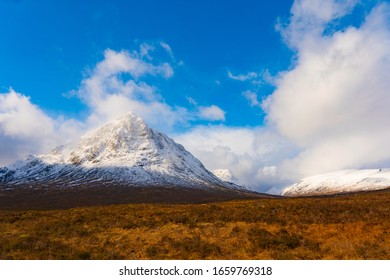 Scottish Highlands, Glencoe, Scotland Mountains With Snow And Mist, Winter UK