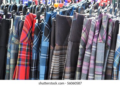 Scottish Kilts On Hanger In Store