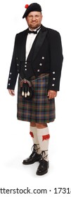 Scottish Man In Kilt On White Background
