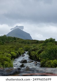 Scottish mountain stream on a cloudy day