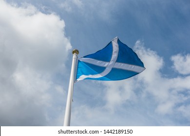 Scottish Saltire Against Blue Sky.
