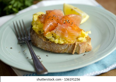 Scottish Smoked Salmon With Scrambled Egg On Toast