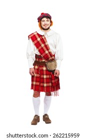 Scottish Traditions Concept With Person Wearing Kilt Isolated On White