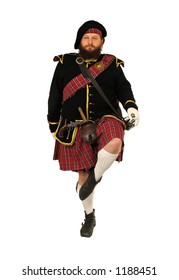 Scottish Warrior In The Medieval Uniform Dancing