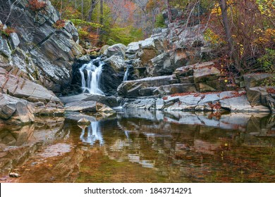 Scott's Run waterfall in autumn. Scott's Run Nature Preserve. Fairfax County. Virginia. USA
