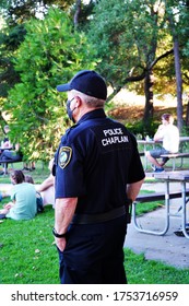 Scotts Valley, California, USA. June, 6th, 2020. The Scotts Valley Police Chaplain Listing To People Exercising Their First Amendment Rights.