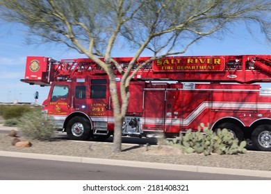 Scottsdale, Ariz.  USA - January 28, 2022: Salt River Pima–Maricopa Indian Community Fire And Ambulance Vehicles Respond To An Emergency. 2I9A9085