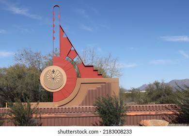 Scottsdale, Ariz.  USA - January 28, 2022: On SRPMIC Land, Traffic Signs Carry Updated Symbols Designed By Salt River Pima–Maricopa Indian Community To Honor Their Heritage. 2I9A9097