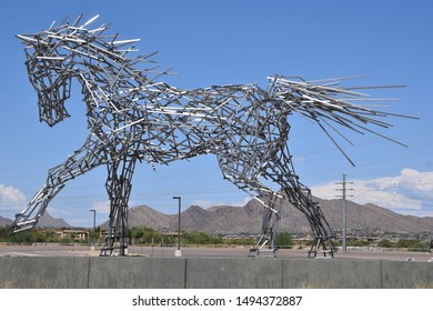 Scottsdale Arizona 9/2/19 Stainless Steel Horse Sculpture Titled Impulsion At West World