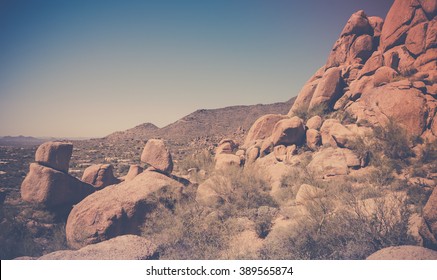 Scottsdale, Arizona, Desert Red Rock Buttes Landscape.  Image Cross Processed.