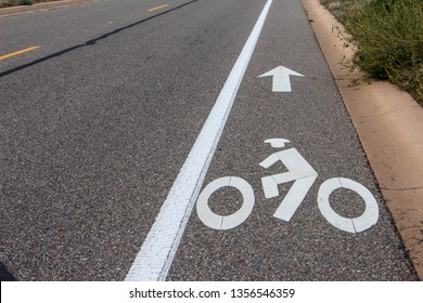 Scottsdale, Arizona / USA March 20, 2019:Bike Lane Sign On The Asphalt Road