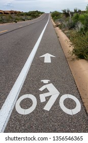 Scottsdale, Arizona / USA March 20, 2019:Bike Lane Sign On The Asphalt Road