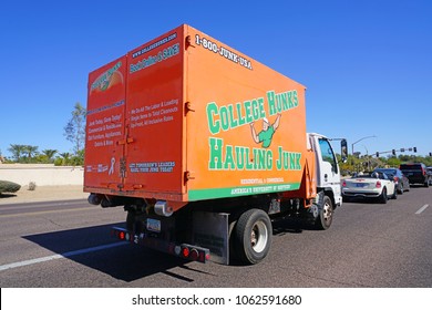 SCOTTSDALE, AZ -23 FEB 2018- View Of A Moving Truck From College Hunks Hauling Junk On The Road In Scottsdale, Arizona.