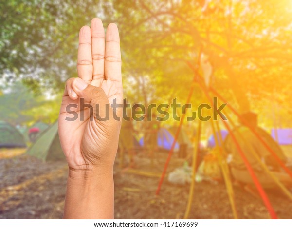 Geste D Honneur Scout Sur Fond Flou Photo De Stock Modifier Maintenant