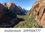 Scout Lookout in the Angels Landing Trail in Zion National Park, Utah. USA