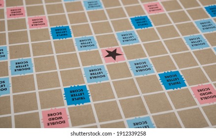 Scrabble game board closeup view making background