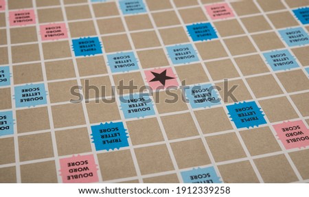 Scrabble game board closeup view making background