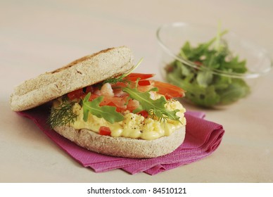 Scrambled Egg And Salmon Toasted Muffin