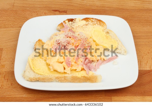 Scrambled Eggs Ham Cheese Toast On Stock Photo Edit Now