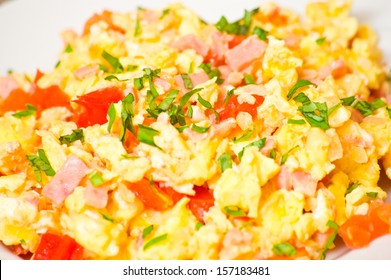 Scrambled Eggs With Ham And Vegetables