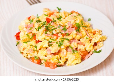 Scrambled Eggs With Ham And Vegetables